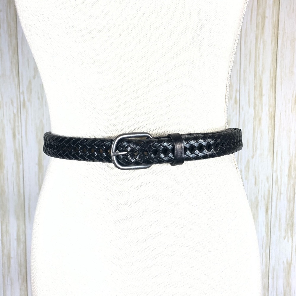 Black leather braided belt size Large. EUC.